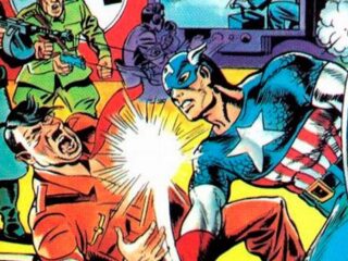 Captain America punching Adolf Hitler on the cover of Captain America issue #1 from 1941.